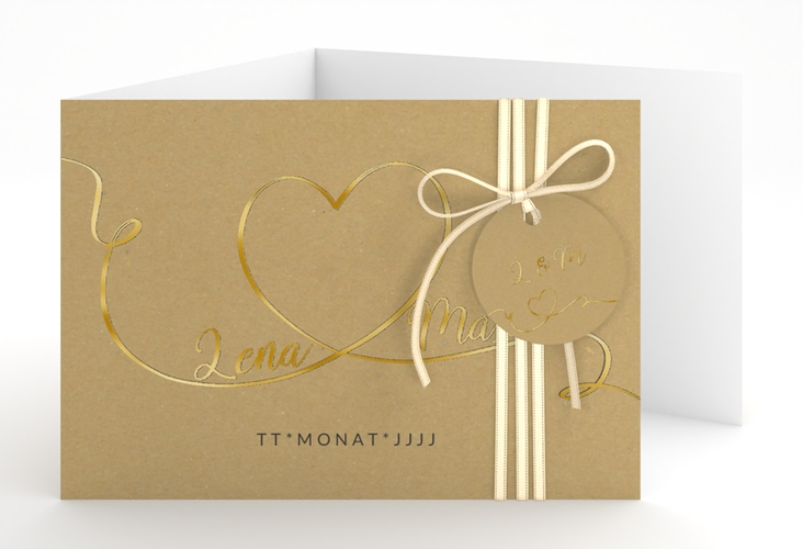 Hochzeitseinladung Herzensbund A6 Doppel-Klappkarte schwarz gold