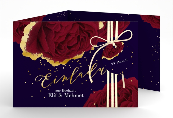 Hochzeitseinladung Cherie A6 Doppel-Klappkarte schwarz gold