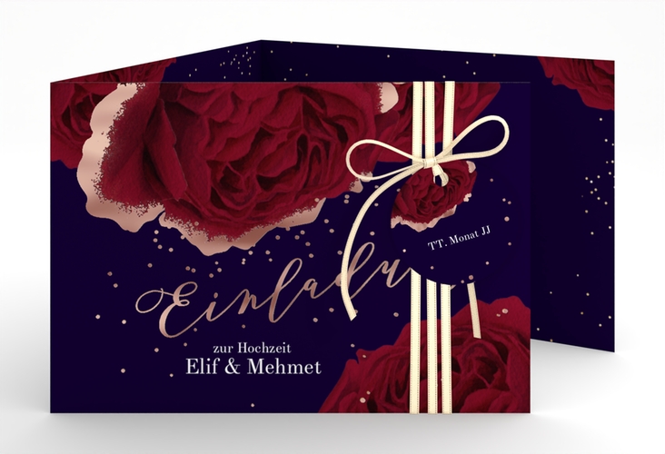 Hochzeitseinladung Cherie A6 Doppel-Klappkarte schwarz rosegold