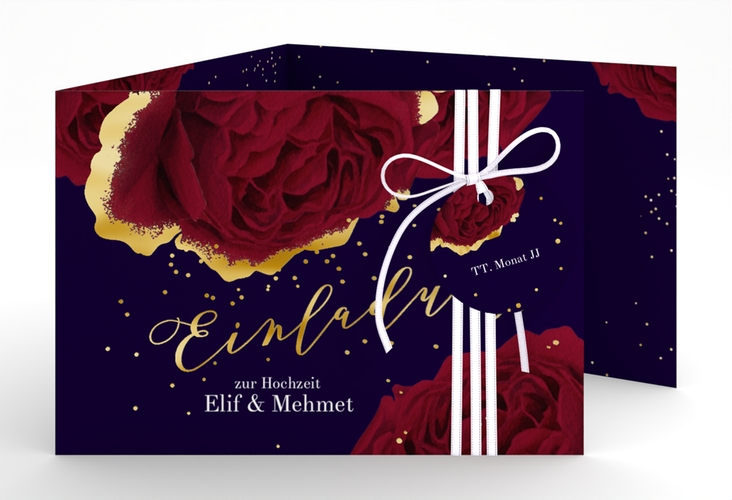 Hochzeitseinladung Cherie A6 Doppel-Klappkarte schwarz gold