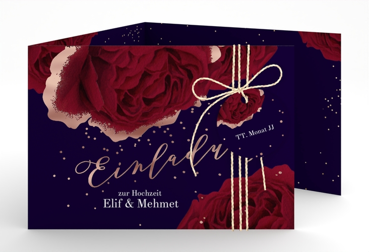 Hochzeitseinladung Cherie A6 Doppel-Klappkarte schwarz rosegold