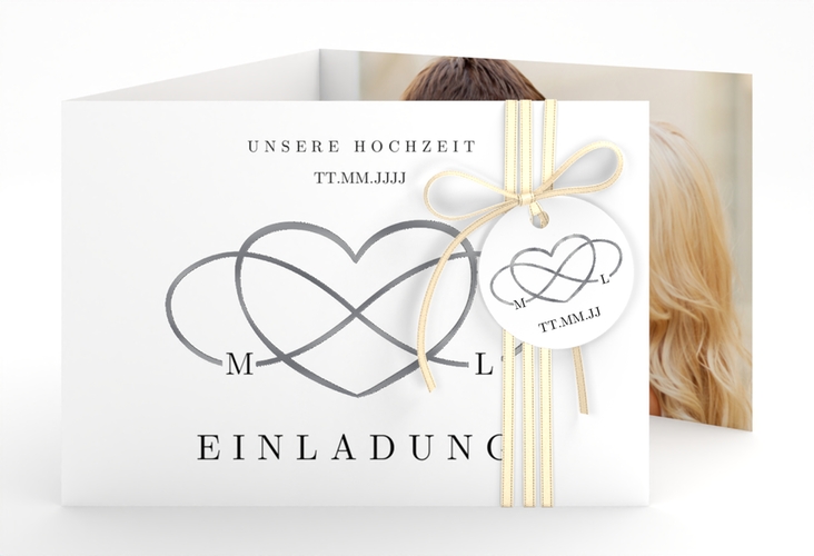 Hochzeitseinladung Infinity A6 Doppel-Klappkarte schwarz silber