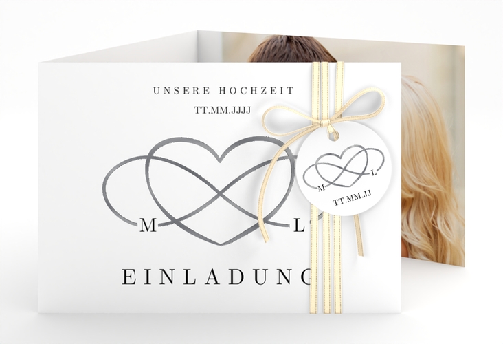 Hochzeitseinladung Infinity A6 Doppel-Klappkarte schwarz silber
