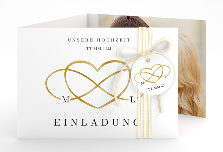Hochzeitseinladung Infinity A6 Doppel-Klappkarte schwarz gold