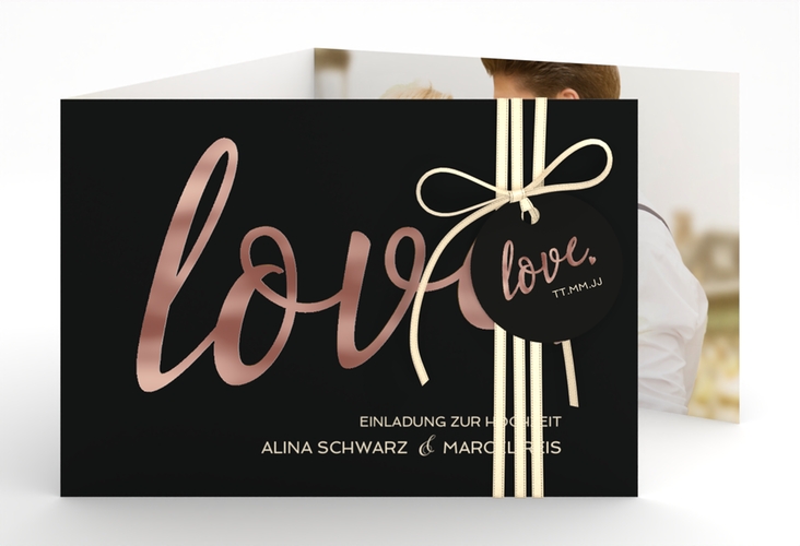 Hochzeitseinladung Glam A6 Doppel-Klappkarte schwarz rosegold