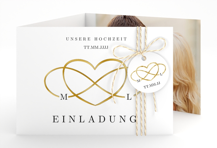 Hochzeitseinladung Infinity A6 Doppel-Klappkarte schwarz gold