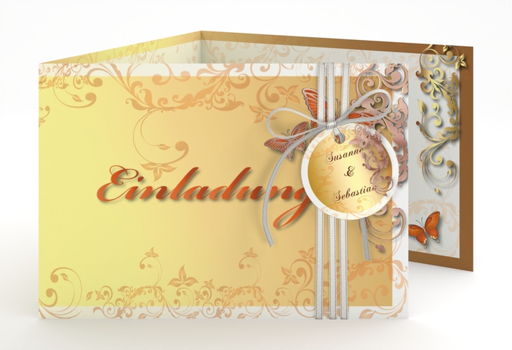 Hochzeitseinladung Toulouse A6 Doppel-Klappkarte orange rosegold