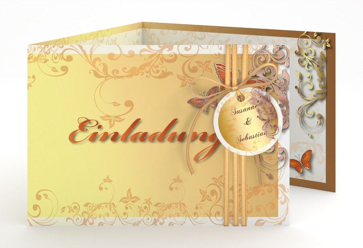 Hochzeitseinladung Toulouse A6 Doppel-Klappkarte orange rosegold