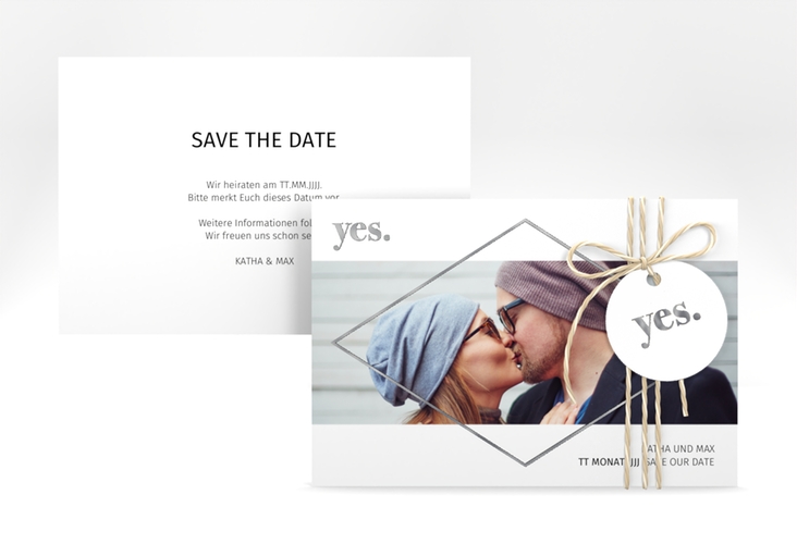 Save the Date-Karte Yes A6 Karte quer silber