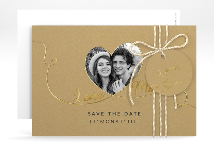 Save the Date-Karte Herzensbund A6 Karte quer gold