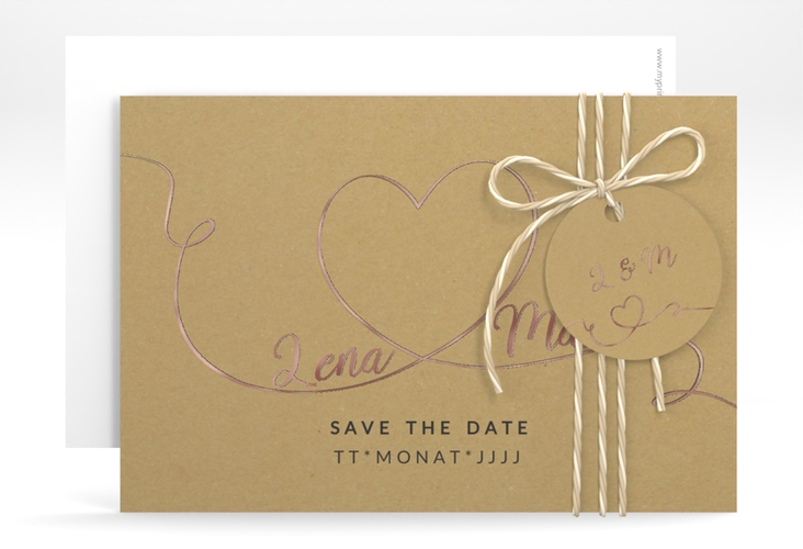 Save the Date-Karte Herzensbund A6 Karte quer rosegold