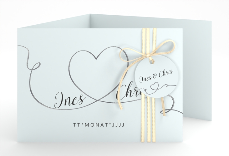 Hochzeitseinladung Dolce A6 Doppel-Klappkarte tuerkis silber