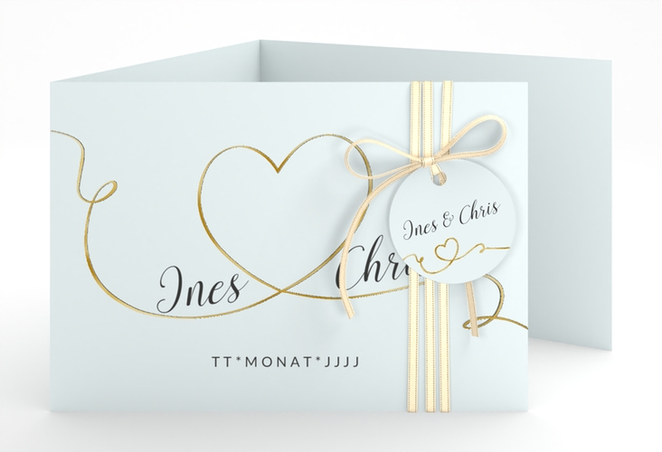 Hochzeitseinladung Dolce A6 Doppel-Klappkarte tuerkis gold