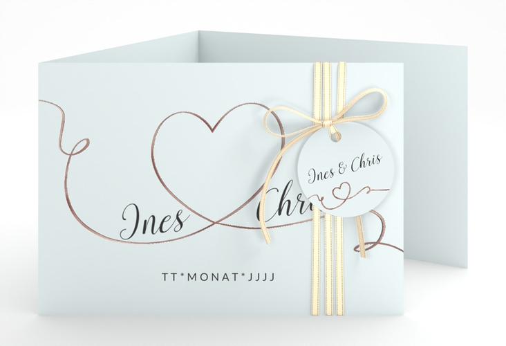 Hochzeitseinladung Dolce A6 Doppel-Klappkarte tuerkis rosegold