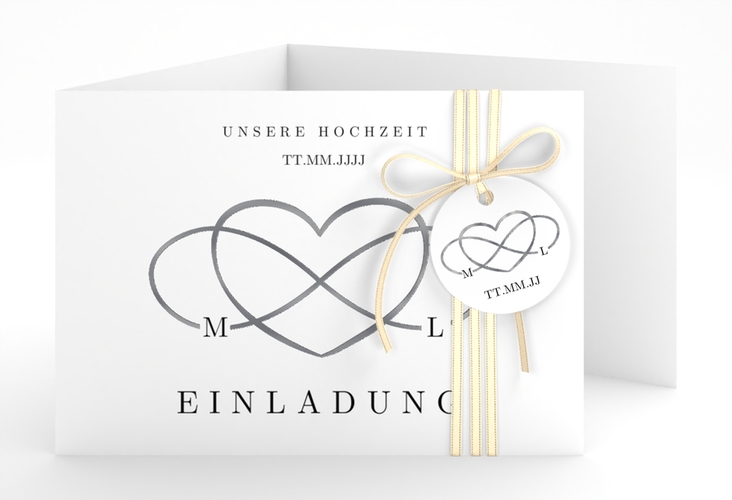 Hochzeitseinladung Infinity A6 Doppel-Klappkarte schwarz silber