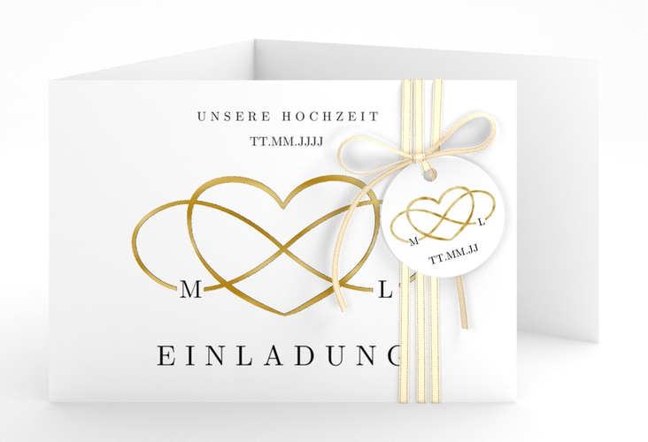 Hochzeitseinladung Infinity A6 Doppel-Klappkarte schwarz gold