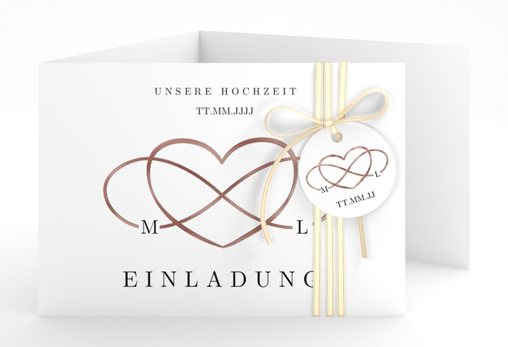 Hochzeitseinladung Infinity A6 Doppel-Klappkarte schwarz rosegold