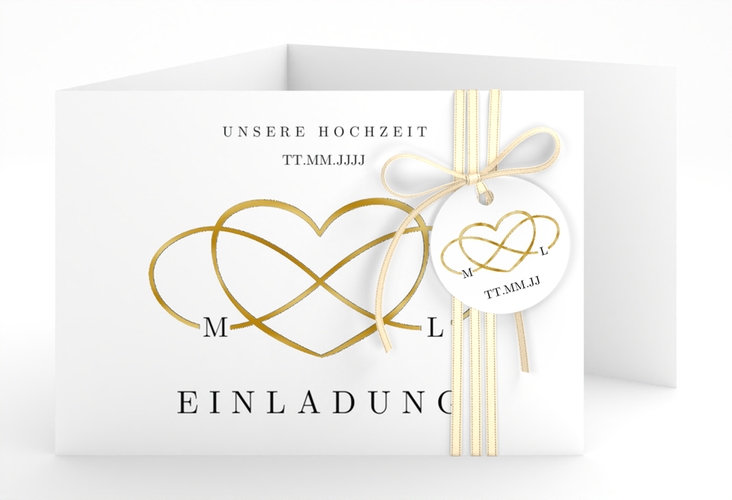 Hochzeitseinladung Infinity A6 Doppel-Klappkarte schwarz gold