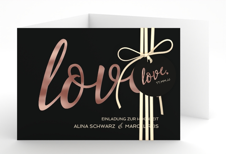 Hochzeitseinladung Glam A6 Doppel-Klappkarte schwarz rosegold
