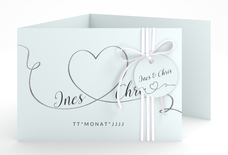 Hochzeitseinladung Dolce A6 Doppel-Klappkarte tuerkis silber