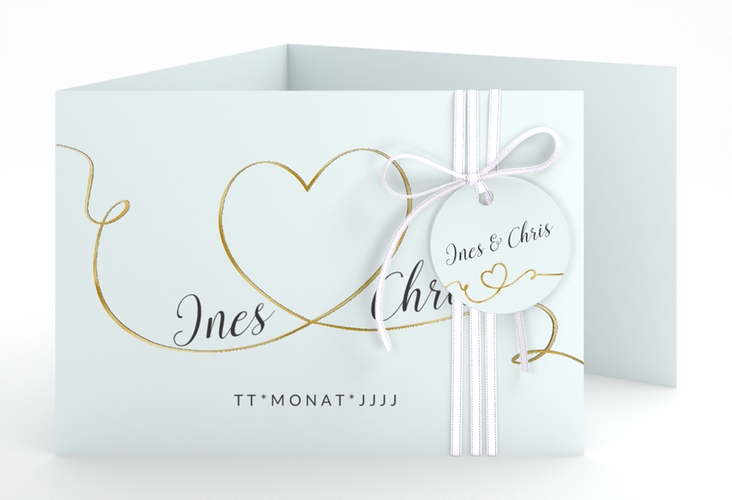 Hochzeitseinladung Dolce A6 Doppel-Klappkarte tuerkis gold