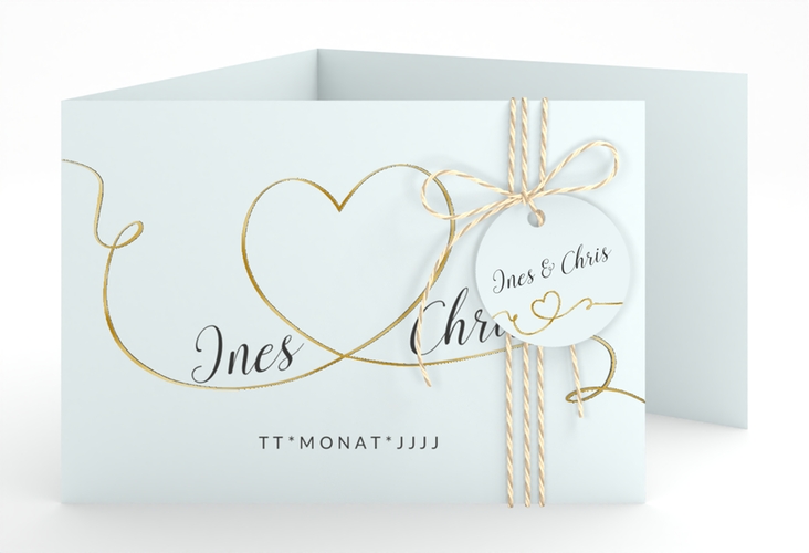 Hochzeitseinladung Dolce A6 Doppel-Klappkarte tuerkis gold