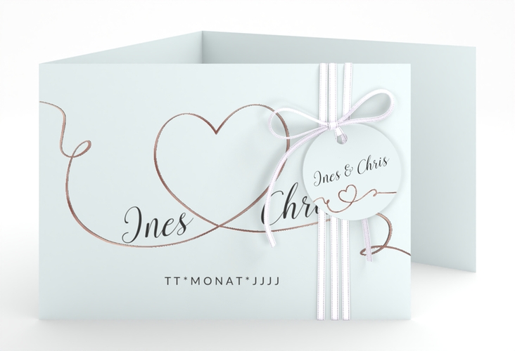 Hochzeitseinladung Dolce A6 Doppel-Klappkarte tuerkis rosegold