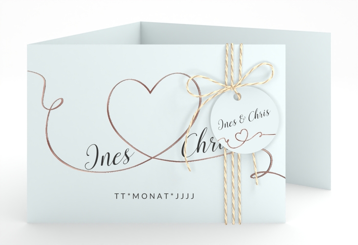 Hochzeitseinladung Dolce A6 Doppel-Klappkarte tuerkis rosegold
