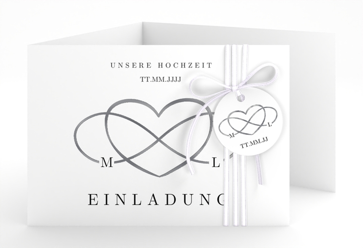 Hochzeitseinladung Infinity A6 Doppel-Klappkarte schwarz silber