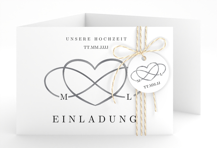 Hochzeitseinladung Infinity A6 Doppel-Klappkarte schwarz silber