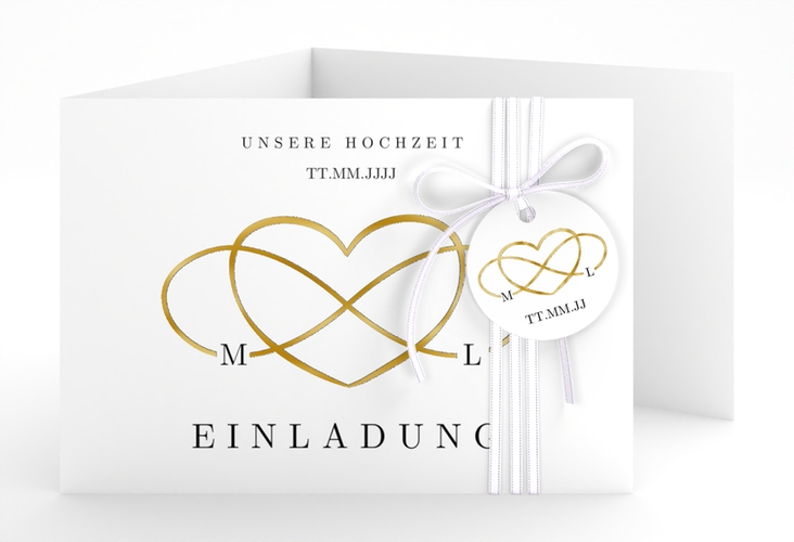 Hochzeitseinladung Infinity A6 Doppel-Klappkarte schwarz gold