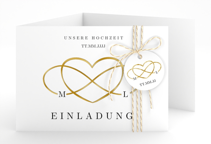 Hochzeitseinladung Infinity A6 Doppel-Klappkarte schwarz gold