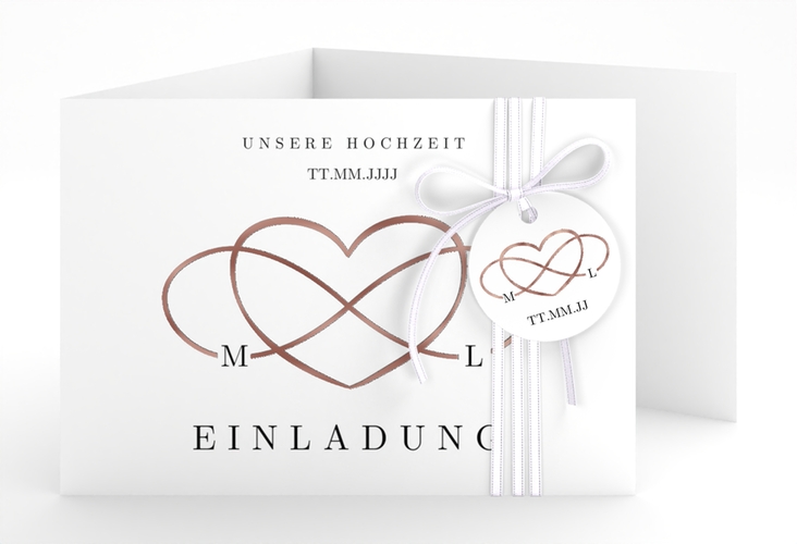 Hochzeitseinladung Infinity A6 Doppel-Klappkarte schwarz rosegold