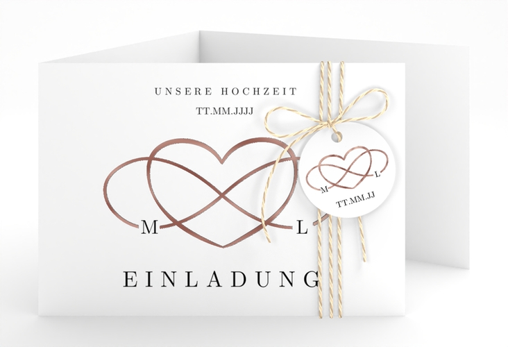 Hochzeitseinladung Infinity A6 Doppel-Klappkarte schwarz rosegold
