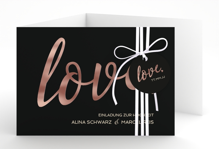 Hochzeitseinladung Glam A6 Doppel-Klappkarte schwarz rosegold