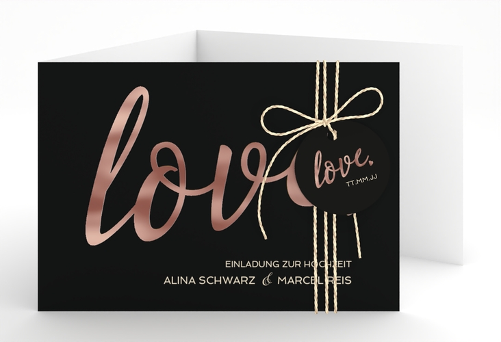 Hochzeitseinladung Glam A6 Doppel-Klappkarte schwarz rosegold