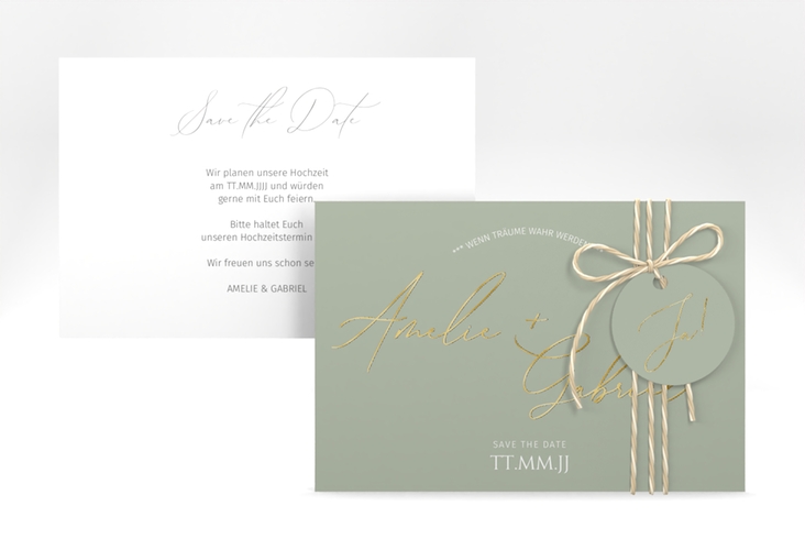 Save the Date-Karte Federschrift A6 Karte quer gold in schlichtem Design mit Kalligrafie