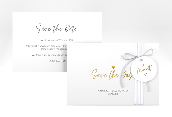 Save the Date-Karte Herzschlag A6 Karte quer gold schlicht und elegant mit Herzchen