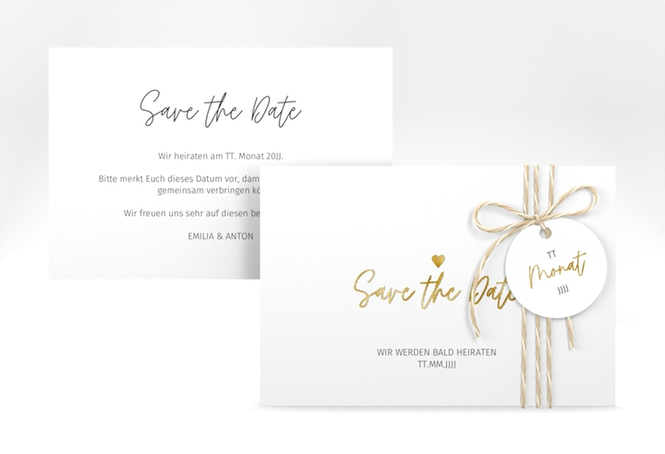 Save the Date-Karte Herzschlag A6 Karte quer gold schlicht und elegant mit Herzchen