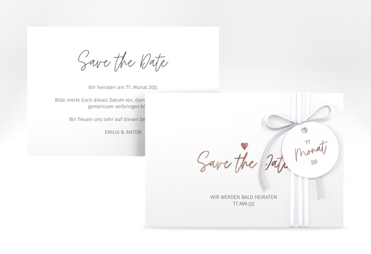 Save the Date-Karte Herzschlag A6 Karte quer rosegold schlicht und elegant mit Herzchen