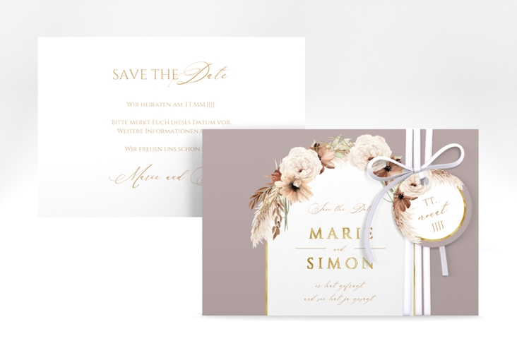 Save the Date-Karte Blumenbogen A6 Karte quer gold