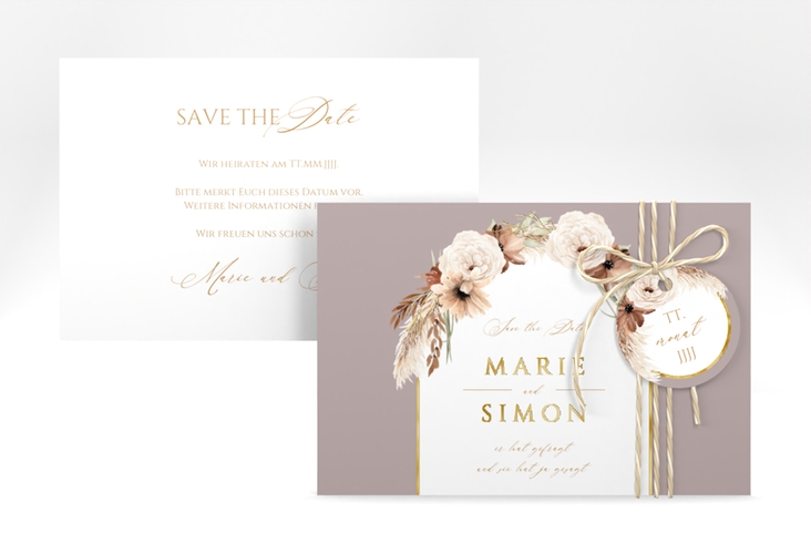 Save the Date-Karte Blumenbogen A6 Karte quer gold