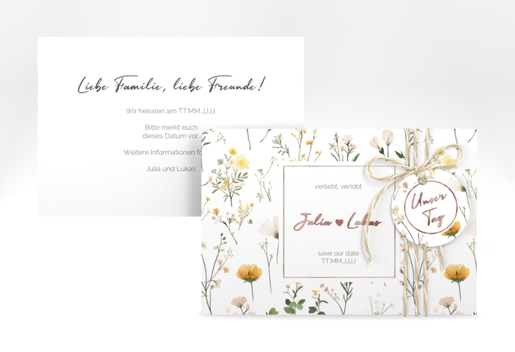 Save the Date-Karte Blumenwiese A6 Karte quer rosegold
