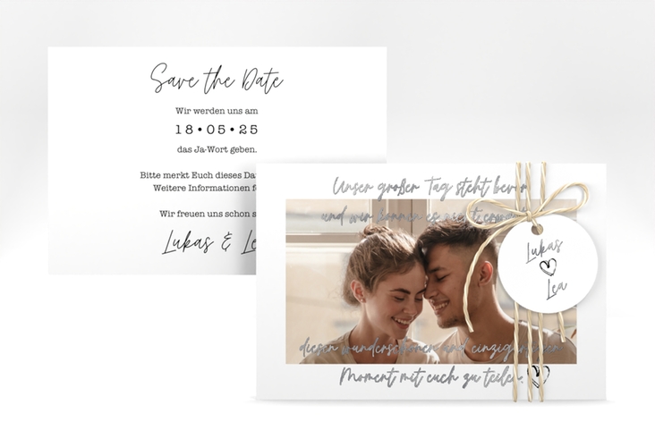 Save the Date-Karte Liebesbrief A6 Karte quer silber