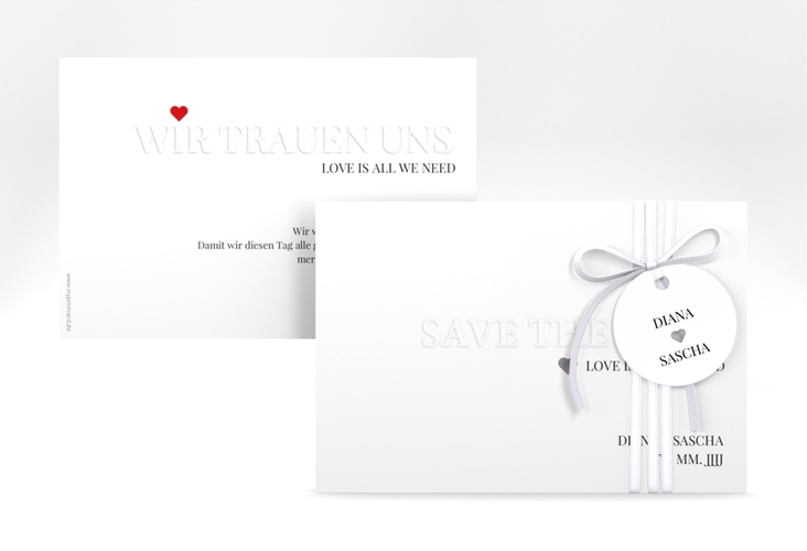 Save the Date-Karte Embossing A6 Karte quer silber