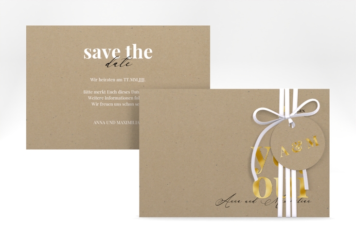 Save the Date-Karte Oui A6 Karte quer gold mit Ja-Wort in verschiedenen Sprachen