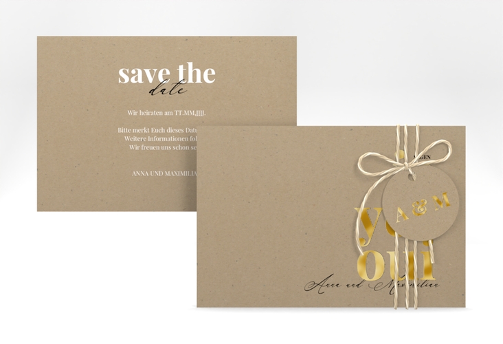 Save the Date-Karte Oui A6 Karte quer gold mit Ja-Wort in verschiedenen Sprachen