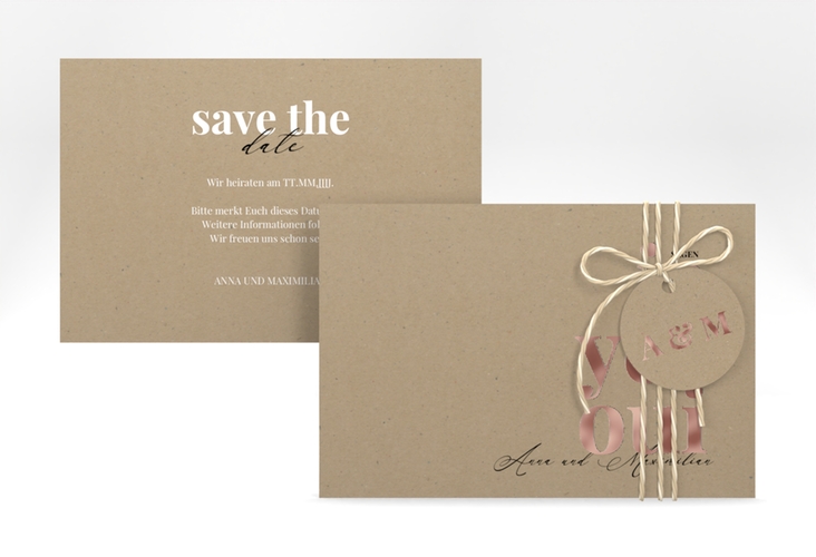 Save the Date-Karte Oui A6 Karte quer rosegold mit Ja-Wort in verschiedenen Sprachen