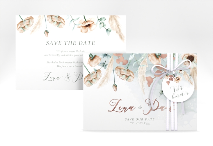 Save the Date-Karte Anemone A6 Karte quer rosegold