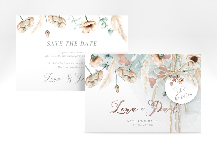 Save the Date-Karte Anemone A6 Karte quer rosegold